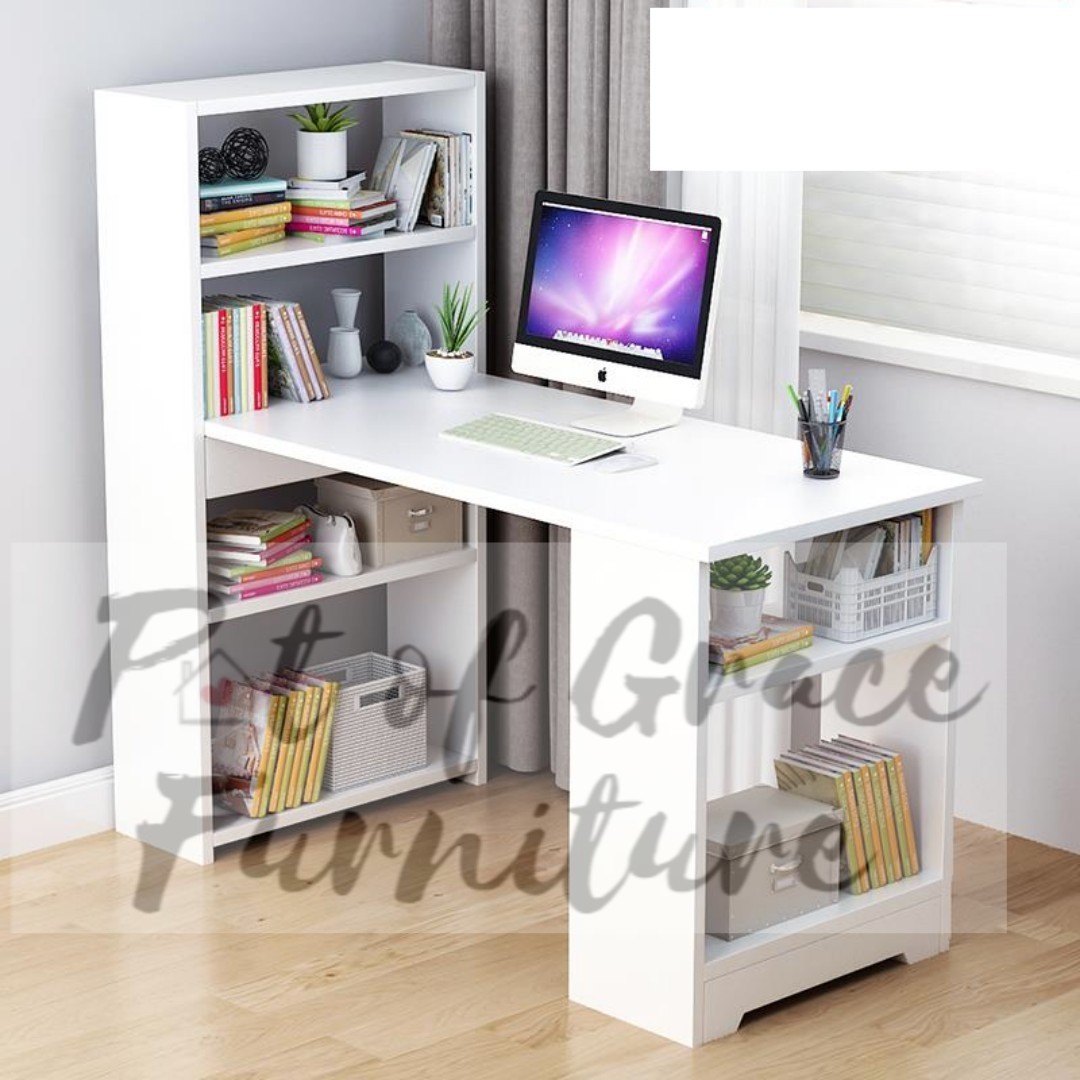 Computer desk with side shelves whitw, Furniture & Home Living