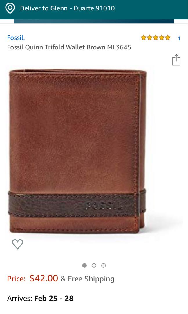 Fossil Leather Wallet Quinn Trifold 