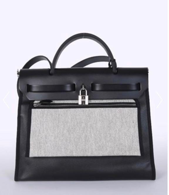 Hermès // Black Canvas & Leather 31 Herbag PM Two-Way Shoulder Bag