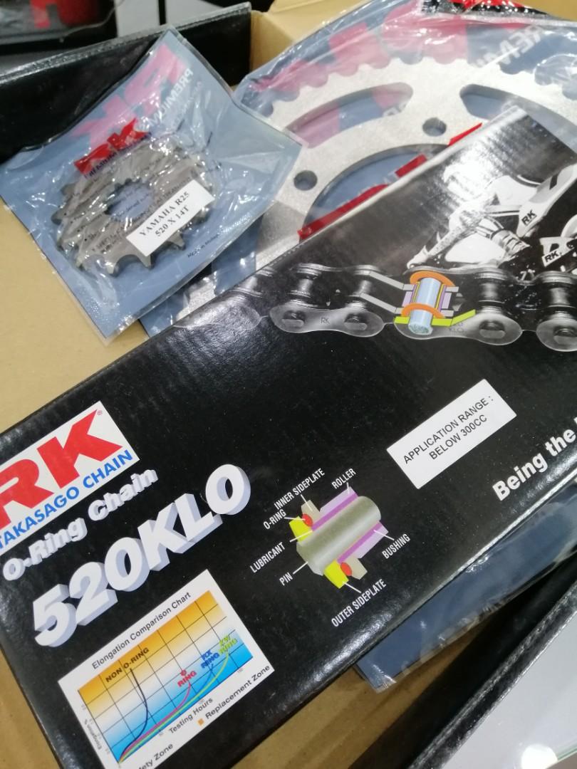 RK chain sprocket set Yamaha R25/R3/Ninja 250, Motorcycles, Motorcycle ...
