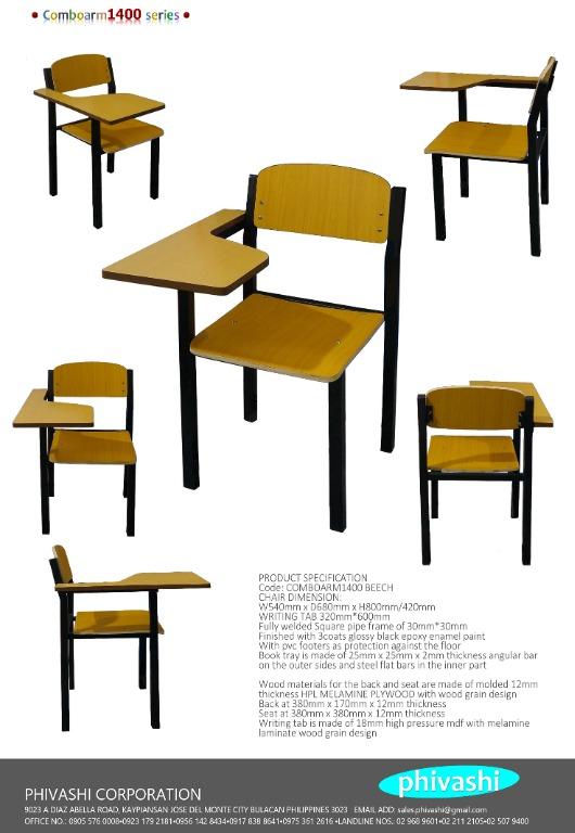 school armchair writing tab deped training chair, Furniture & Home Living, Office Furniture