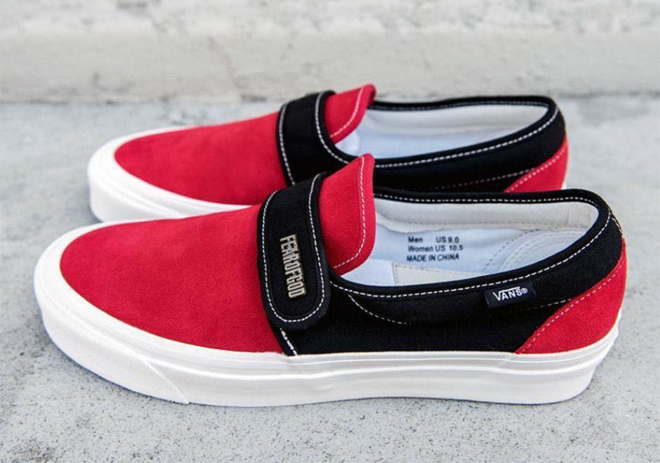 Vans Slip On Fear of God red black suede Men s Fashion Footwear Sneakers on Carousell