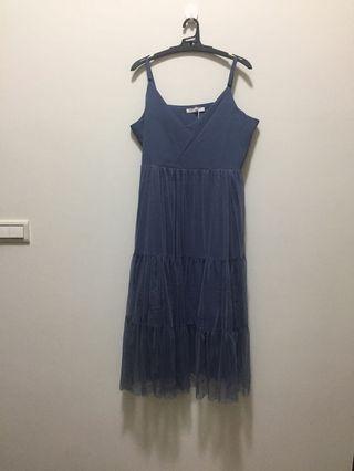 Pazzo 細帶網紗長洋裝 藍S