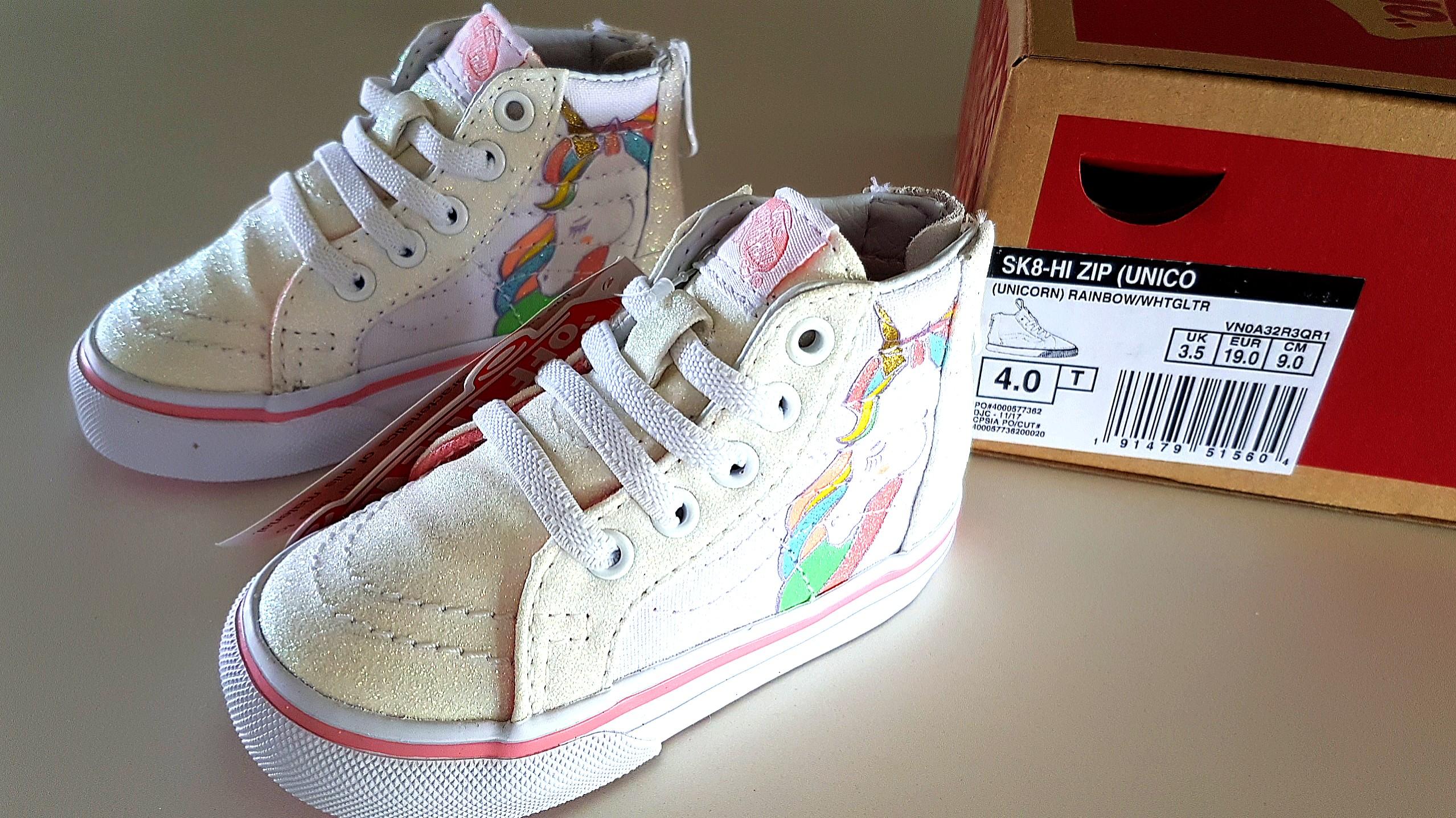 Baby VANS Sk8 Hi Zip Sparkly Sneakers Unicorn Rainbow White