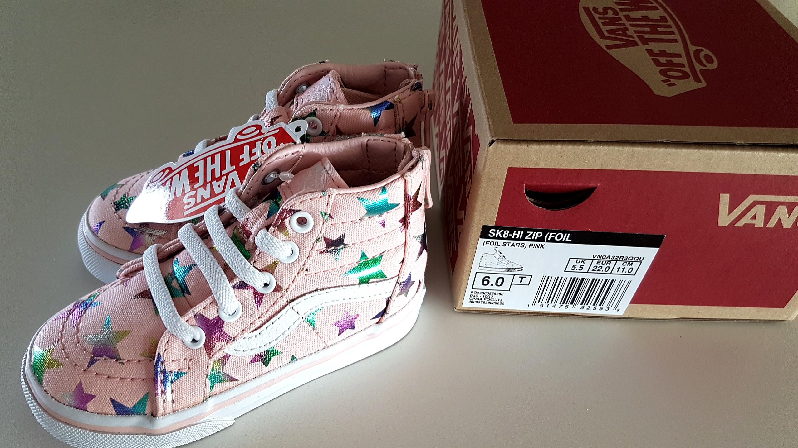 Baby VANS Sk8 Hi Zip Sneakers in Blush Pink Rainbow Foil Stars
