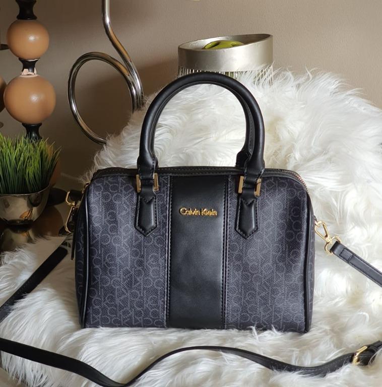 Calvin Klein Monogram Purse Barrel Satchel Handbag Black