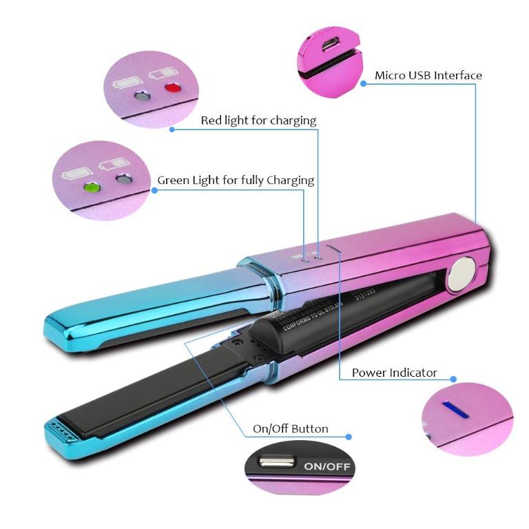 Deogra Cordless Mini Flat Iron USB Rechargeable Hair Straightener Ceramic Tourmaline Straightening Iron with 3D Floating Plates Portable for Travel Incl Heat resistant Storage Pouch Mermaid Beauty Per...