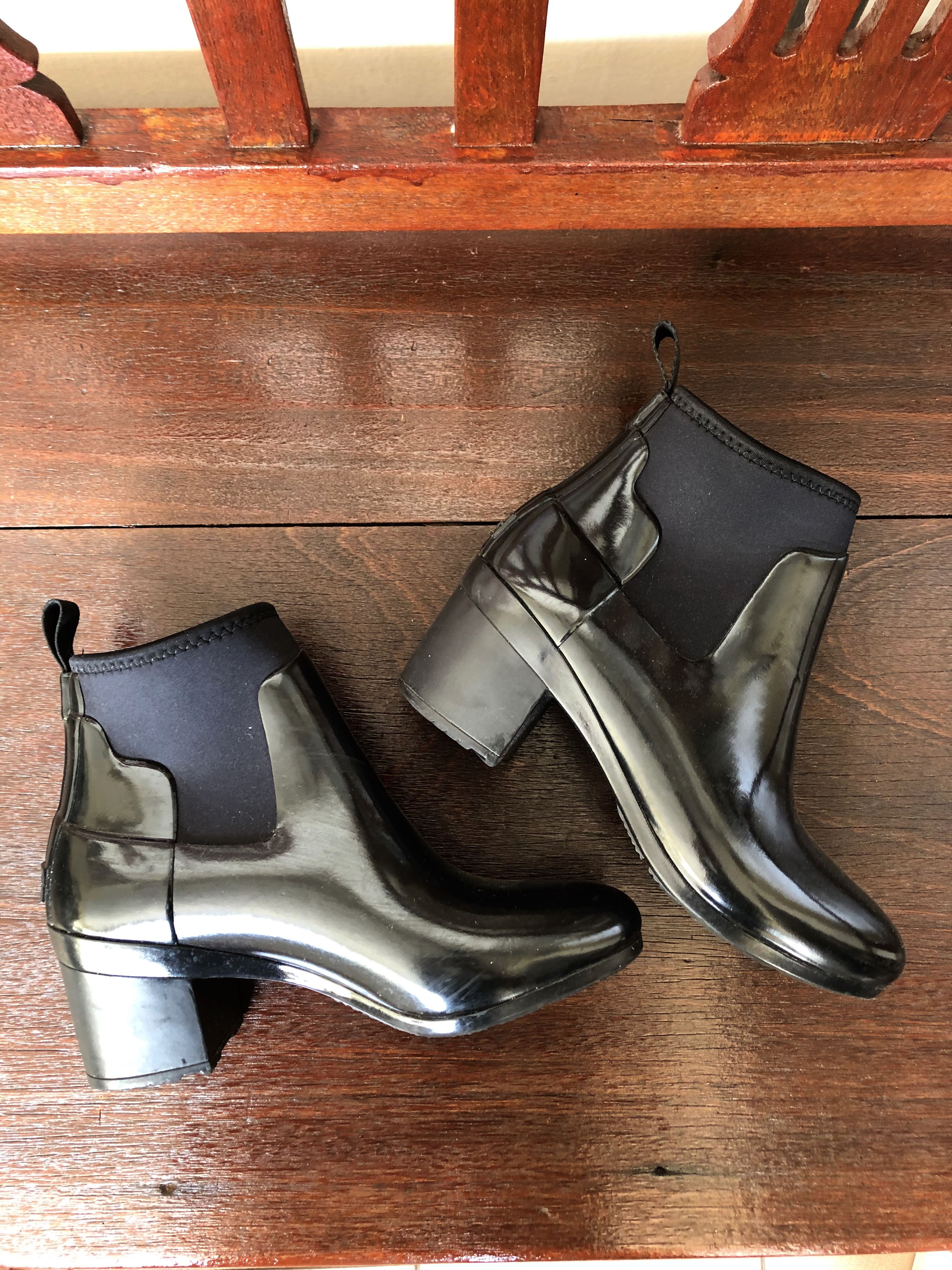 hunter refined mid heel gloss rain boots