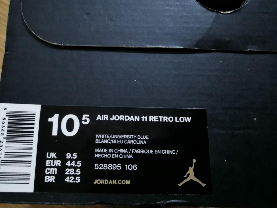 jordan 11 low unc size 9