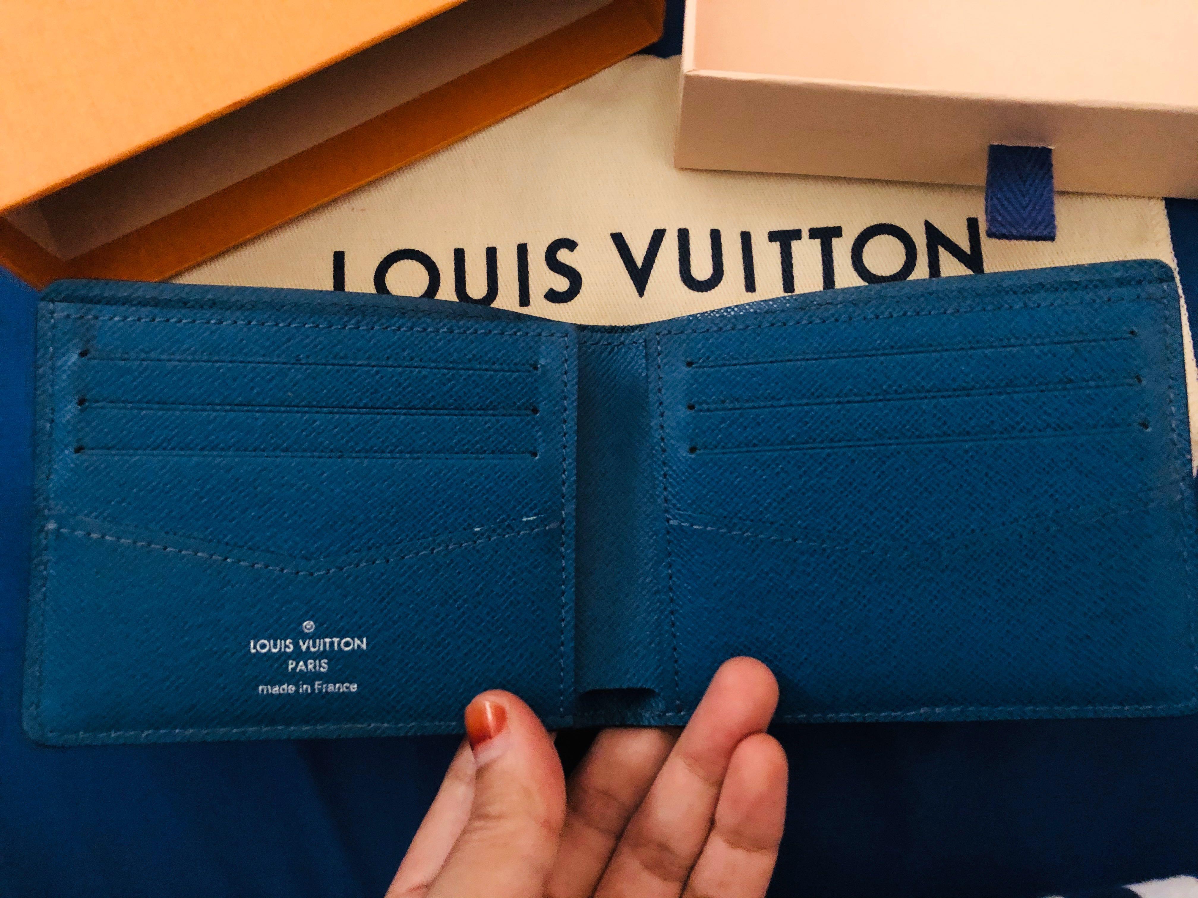 LOUIS VUITTON Bifold Wallet Portefeuille Brazza Neon Green Blue M81255