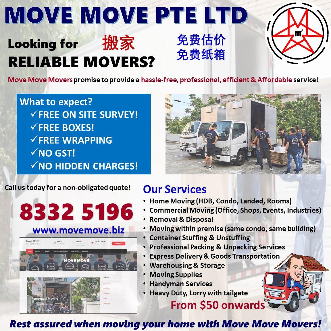MOVE MOVE RELOCATION | HOUSE MOVERS | MOVERS AND DELIVERY | MOVING SERVICE | FURNITURE MOVER | CHEAP MOVER | BED MOVER | PIANO MOVER | GYM MOVER | OFFICE MOVER | ROOM MOVER | DISMANTLE AND DISPOSAL SERVICES | MOVERS CHEAP WITH MANPOWER (Category: Furniture Movers) located in Singapore. Submitted by movemovemover (Listing ID 247375129, Image 3). Description: 🥇MOVERS & DISPOSAL 🏆Top 1 in Home Services (Carousell certified ✅) 📳 Contact link: http