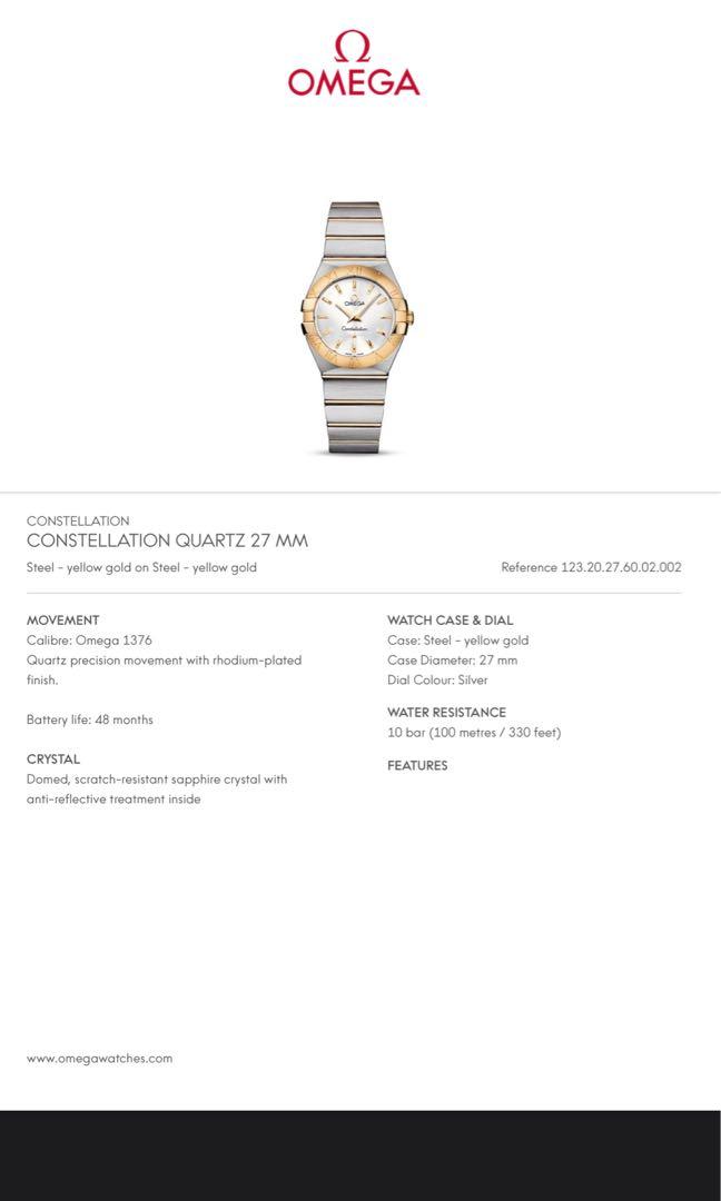Omega Constellation (Category: Watches) located in Singapore. Submitted by og888 (Listing ID 279001663, Image 1). Description: Condition: 9/10 ( minor abrasion - not for fussy buyers) 27mm ( closed to 28mm look) - brushed solid 18k yellow gold bezel - 2 years warranty from 23 sept 2019 - battery operated quartz movement - certificate of authenticity - brushed with stainless steel case - brushed stainless steel with polished 18k yellow gold bracel