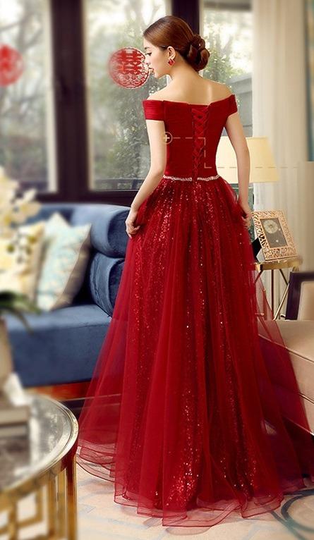 pre order red off shoulder sequin wedding evening prom dress gown