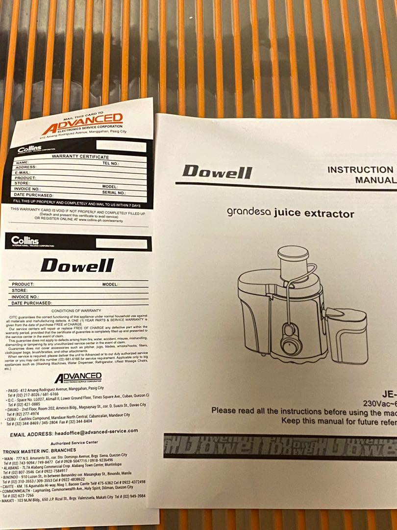 Dowell Juicer JE 830, TV & Home Appliances, Kitchen Appliances, Juicers
