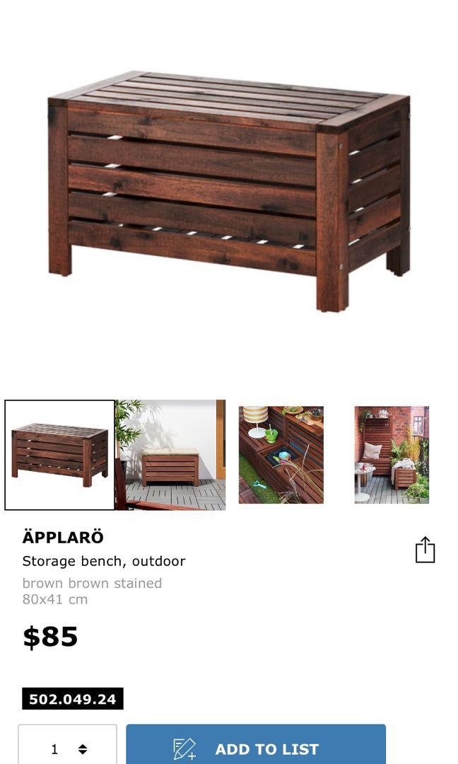 IKEA Applaro Outdoor Storage Bench with cushion, Furniture & Home