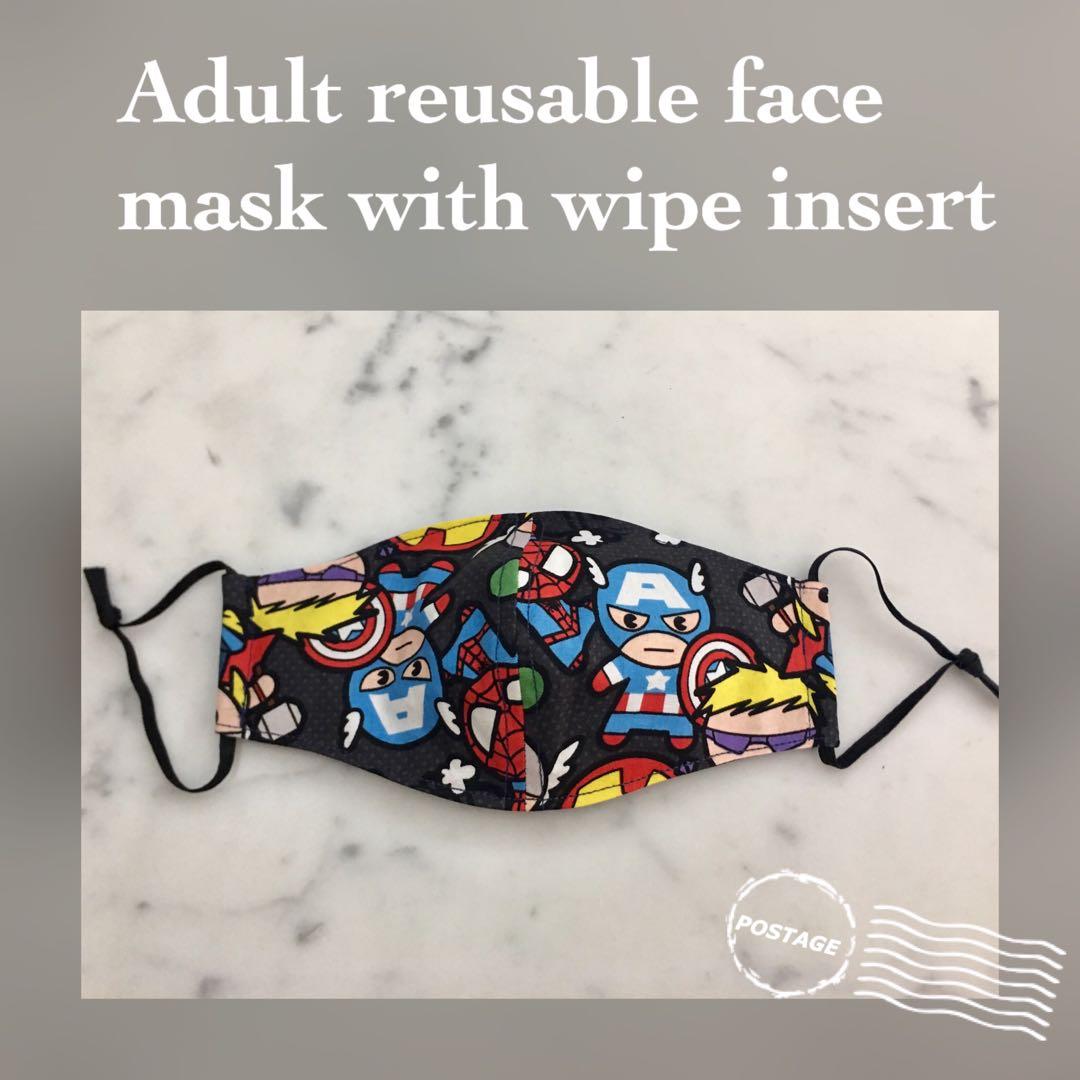 Marvel Avengers Adult Reusable Fabric Face Mask With Wet Insert Design Craft Handmade Craft On Carousell