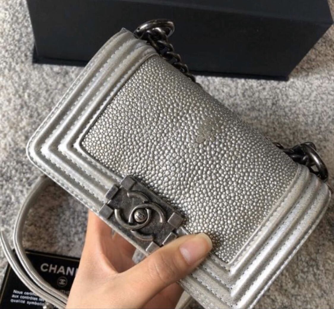 Chanel Silver Stingray Mini Boy Bag