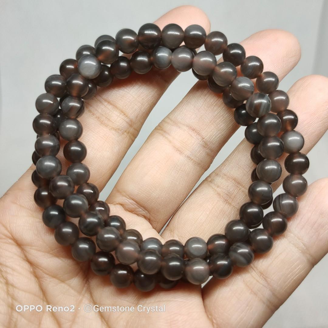 Icy Obsidian 6mm Three Rounds Bracelet Natural Crystal