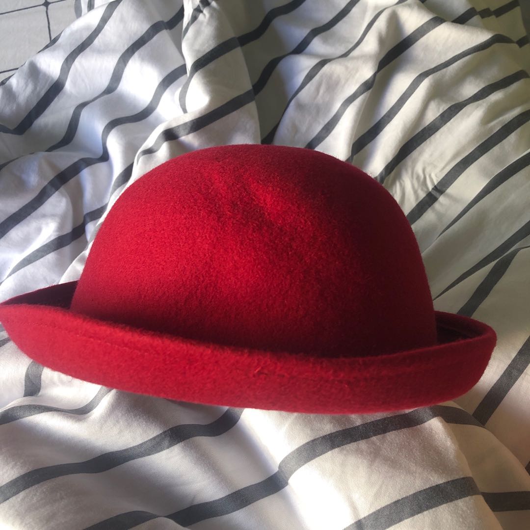 Maroon red bowler hat Women s Fashion Watches Accessories