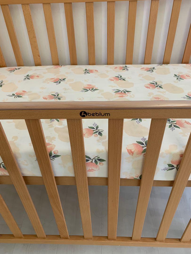 Preloved Beblum Baby Cot in Natural Wood, Babies & Kids, Baby Nursery & Kids Furniture, Cots