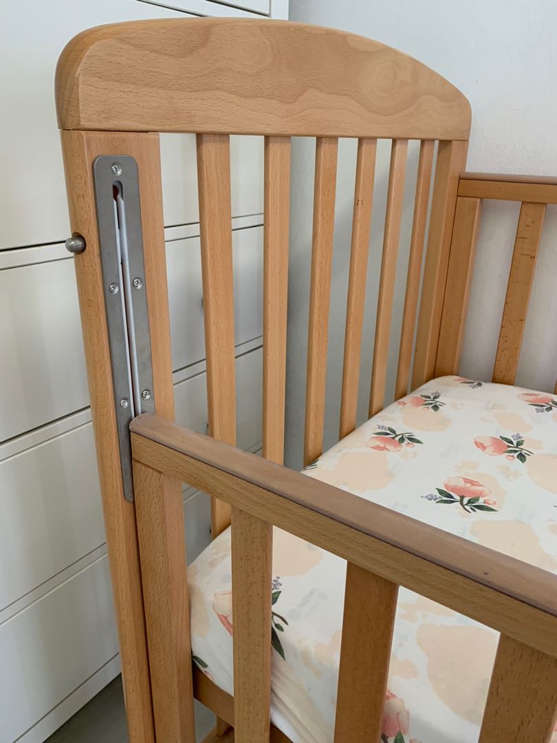 Preloved Beblum Baby Cot in Natural Wood, Babies & Kids, Baby Nursery & Kids Furniture, Cots