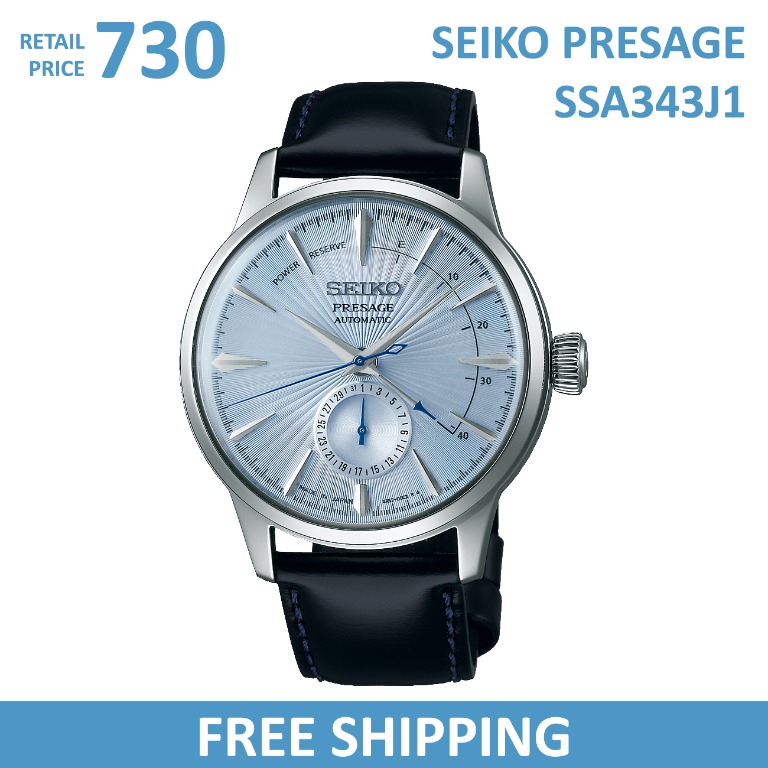 Seiko Presage Automatic SSA343J1 Men s Watch Blue Dial Black Leather Strap Made in Japan SSA343J SSA343 Cocktail Time 50M Water Resistance Analog Automatic Movement Manual Winding Black Leather Band B...