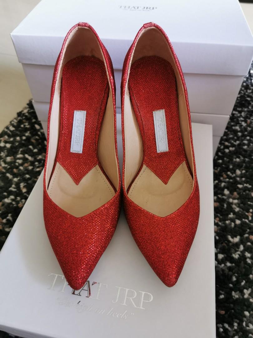 red glitter court shoes