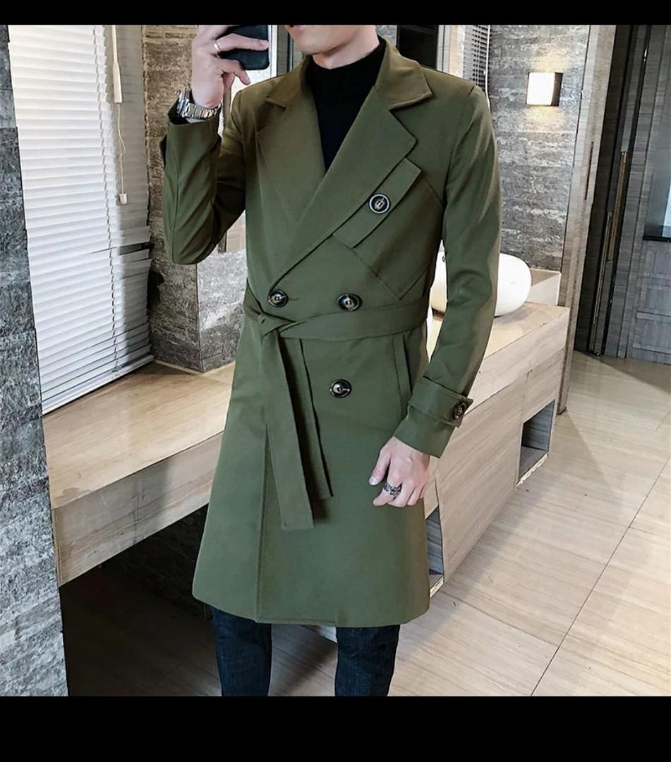 TrenchCoat men Green kaki long coat jackets
