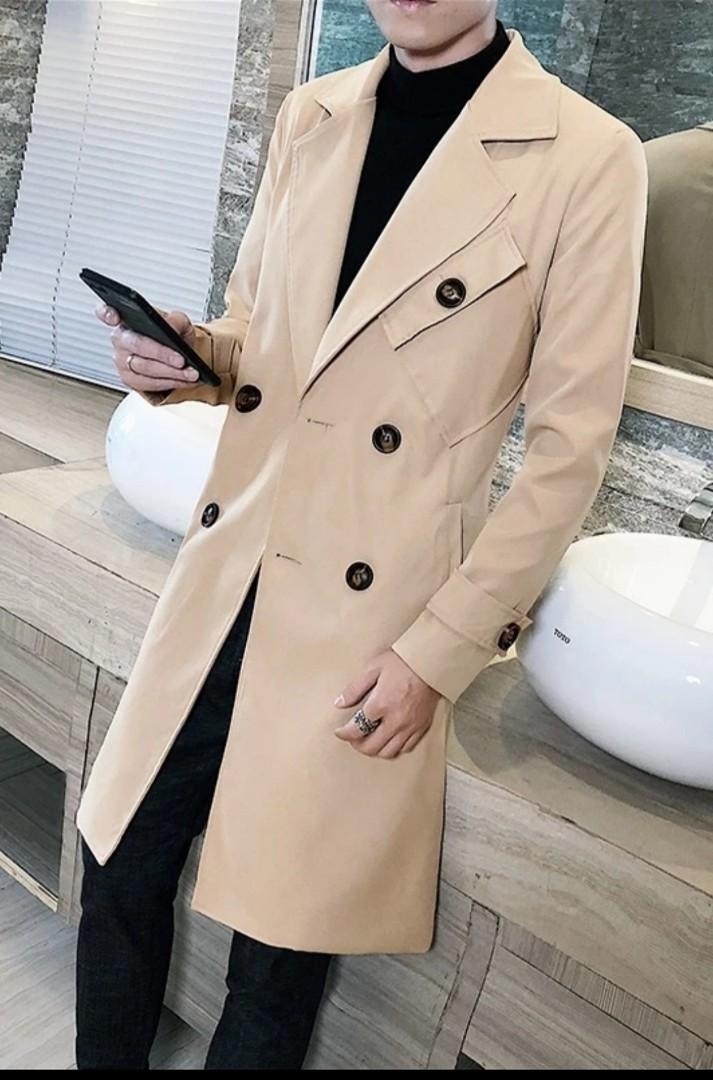 Mens khaki long coat deals