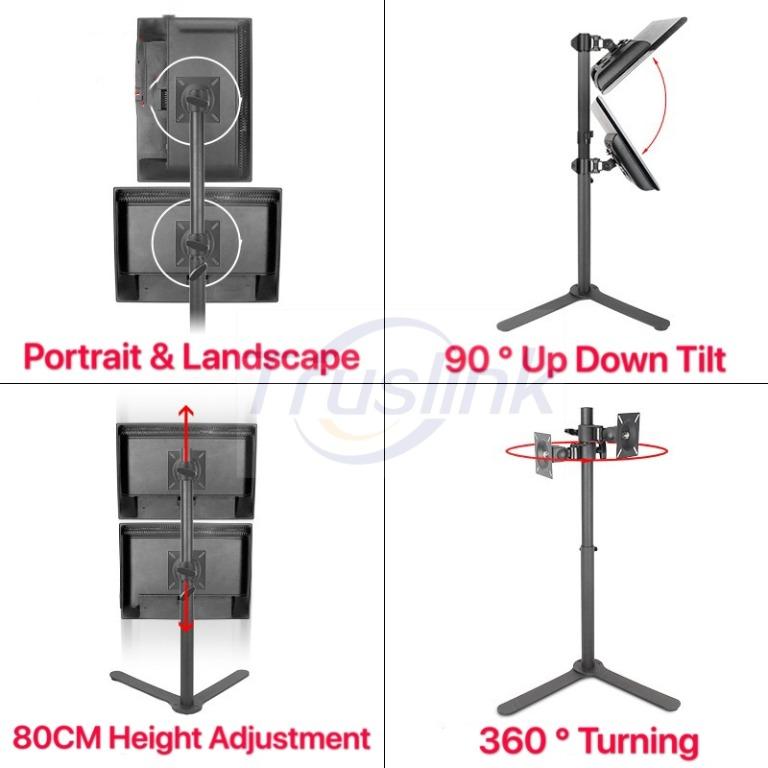 Up Down Dual Monitor Desk Stand Free Standing 80CM Height Adjustable ...