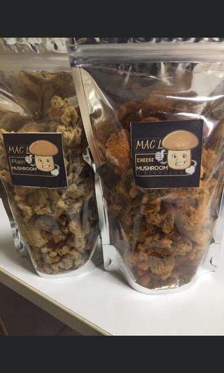 Mushroom chicharon ( flavors : plain, salted egg, sour and cream, cheese, Bbq, and spicy bbq)