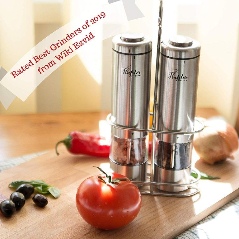 Flafster Kitchen Electric Salt and Pepper Grinder Set With Light - Battery  Operated Pepper Mills With Stand