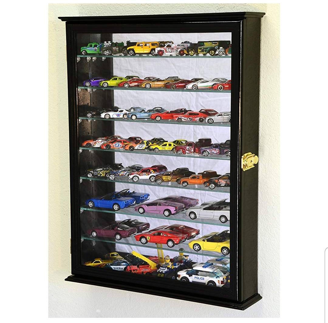 60 Hot Wheels 1:64 Scale Diecast Display Case Cabinet Wall Rack LED LIGHTS 