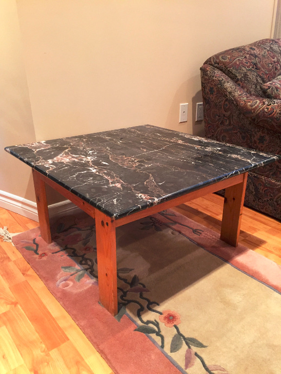 Black Marble Square Side Table, Home & Furniture on Carousell