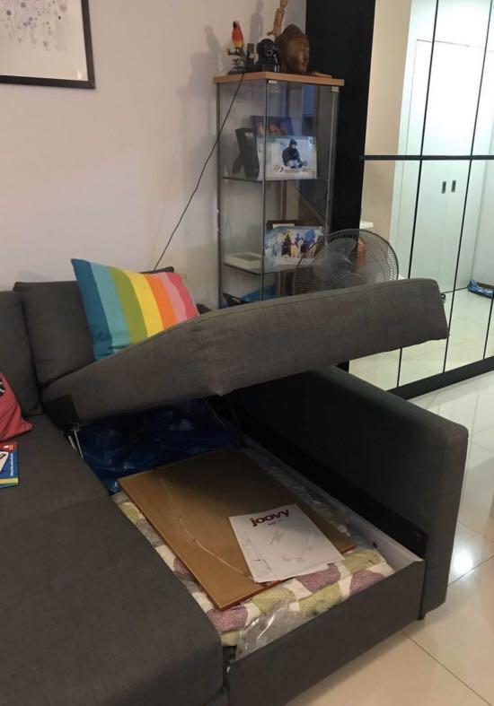 IKEA Sofa with Chaise lounge, pullout bed and storage, Furniture