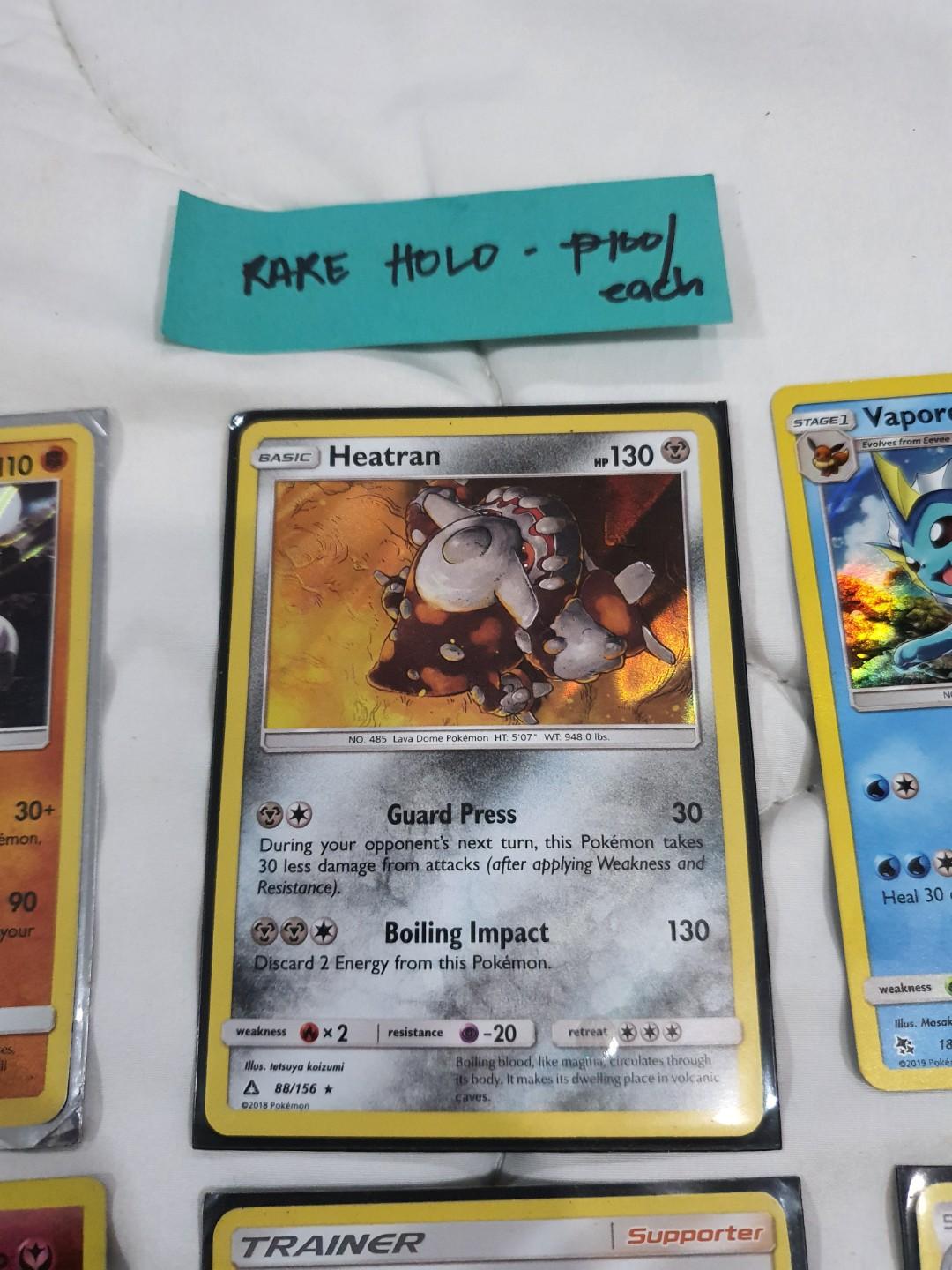Pokemon Holo Cards (Category: Raw Singles) located in Pasig City. Submitted by hellobillie (Listing ID 279584546, Image 3). Description: Pokemon Holo Cards for sale! All authentic in mint condition. Reverse Rare Holo - PHP 50.00 each - Energy - Porygon-Z Rare Holo - PHP 100.00 each - Rampardos - Hoopa - Clefairy - Klinklang - Diantha - Lycanroc - Vaporeon - Heatran Meet-up options: Podium on weekdays Ayala 30th on weekends Payment method: BPI/ BD