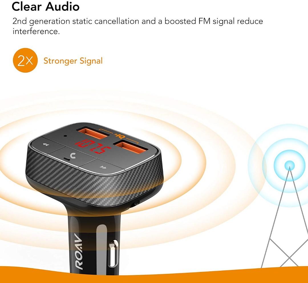 Roav by Anker, SmartCharge F0 FM Transmitter/Bluetooth Receiver/Car Charger  with Bluetooth 4.2, USB Ports, Poweriq, and Aux Output (No Dedicated App)