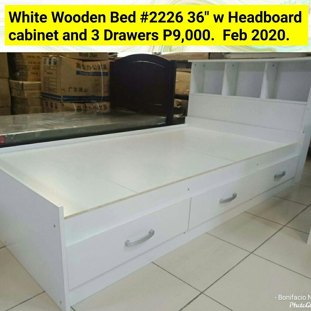 White Wooden Bed Frame 36 Headboard Cabinet And W 3 Drawers Home White Wooden Bed Frame 36 Headboard