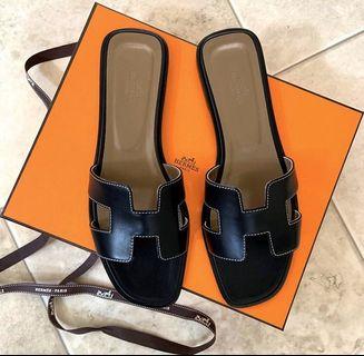 Hermes Oran Sandals Black Womens Size 36 from EUROPE