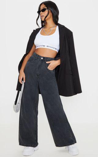Black wide leg denim clearance