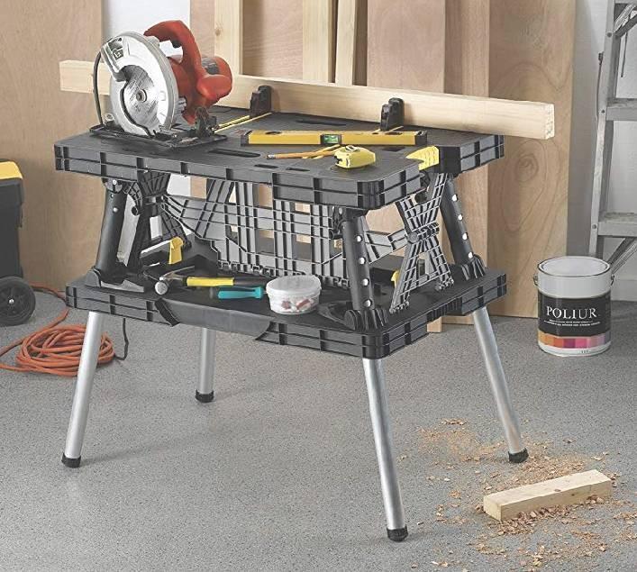 Keter Folding Compact Workbench Sawhorse Work Table with Clamps 1000 Lb