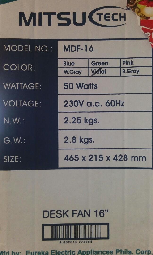 Mitsu Tech Desk Fan 16", Furniture & Home Living, Cleaning & Homecare Supplies, Pest Control on