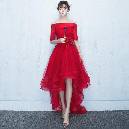 pre order red black cream asymmetrical off shoulder long sleeve wedding evening prom dress gown RBP1347