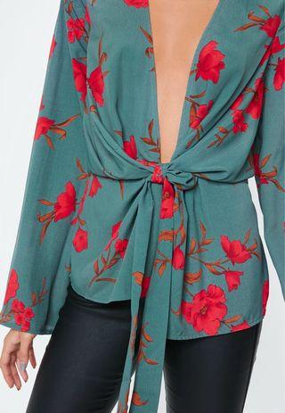Missguided Floral Twist Wrap Blouse