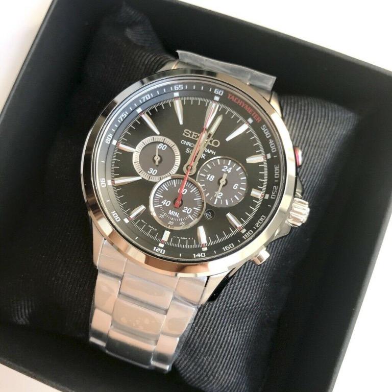 BNEW AUTHENTIC SEIKO SSC493P1 Solar Chronograph Tachymeter Black