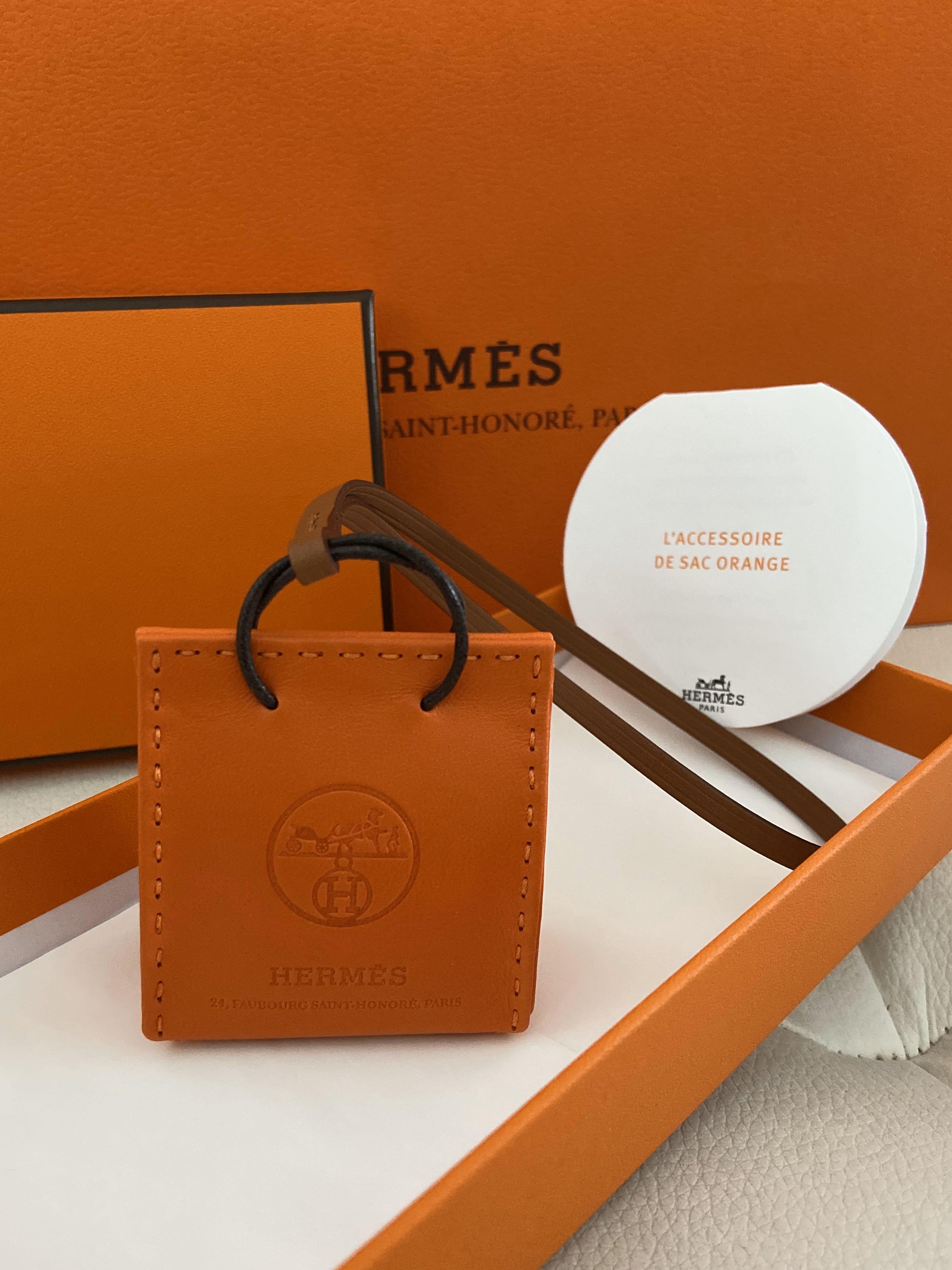 Hermes Charm Shopping Bag Orange Sac Birkin Kelly Box Receipt