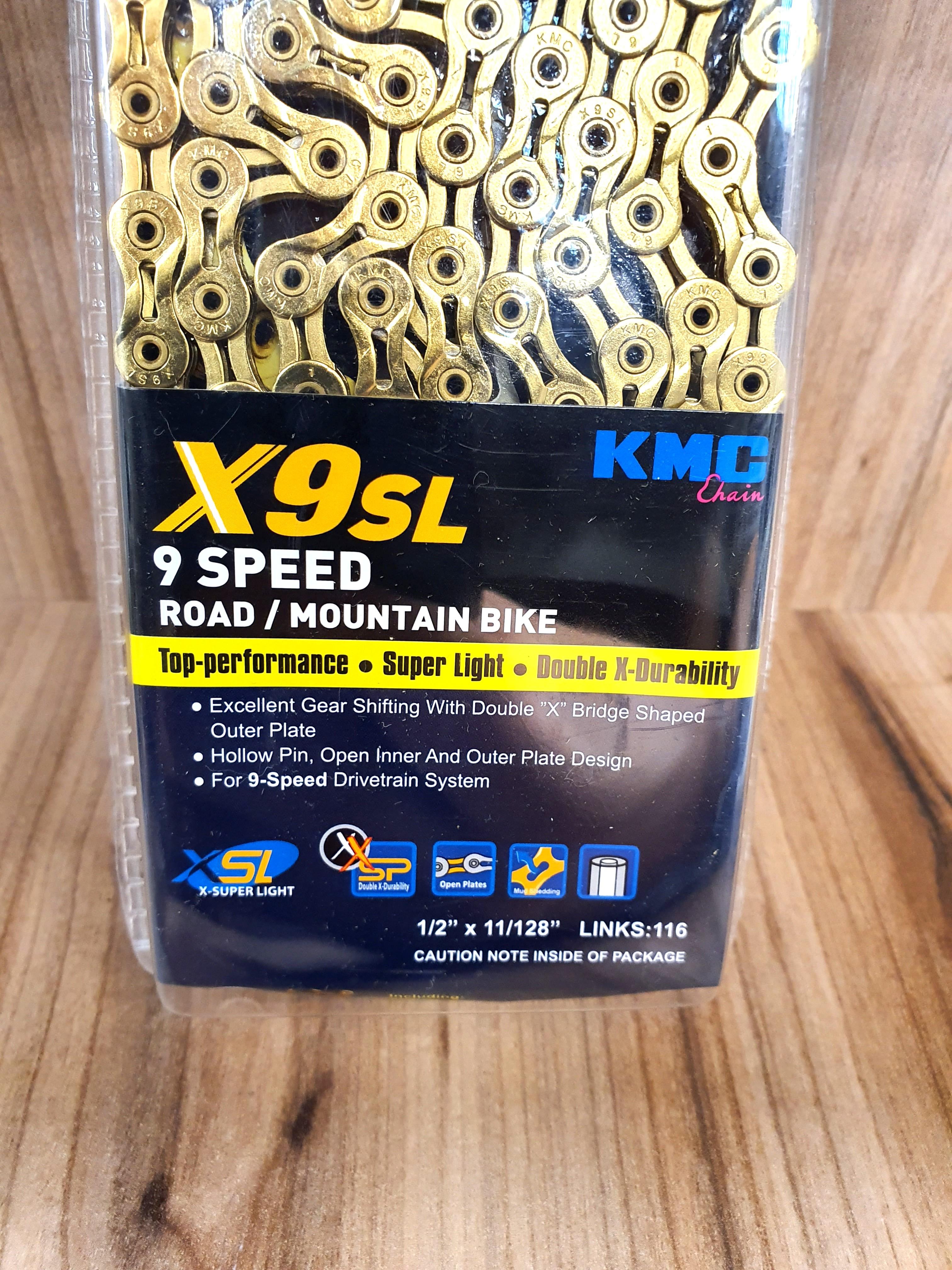 kmc 9 speed chain gold