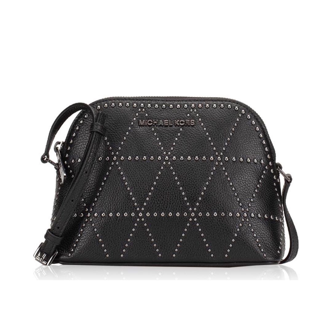 MICHAEL KORS Adele studded medium dome crossbody bag in black
