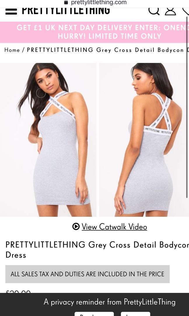Prettylittlething grey cross detail hot sale bodycon dress