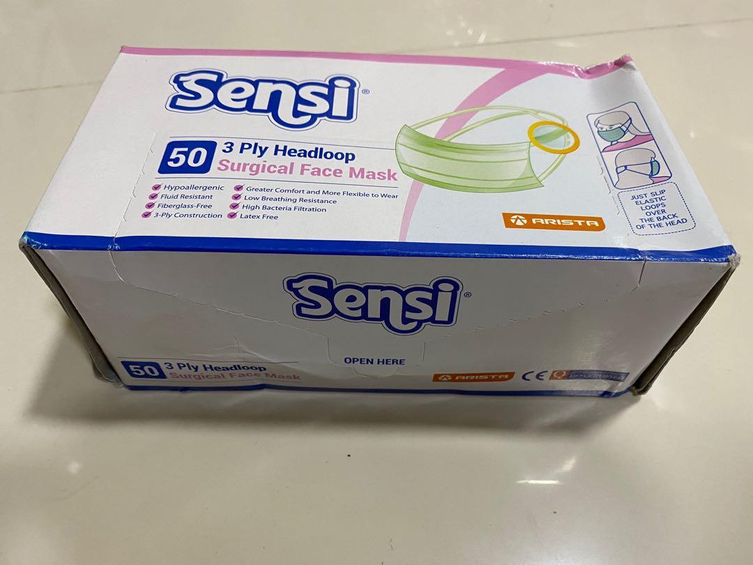 Headloop Face Mask Sensi 3 Ply Surgical Mask Headloop, Health & Nutrition, Face Masks ...